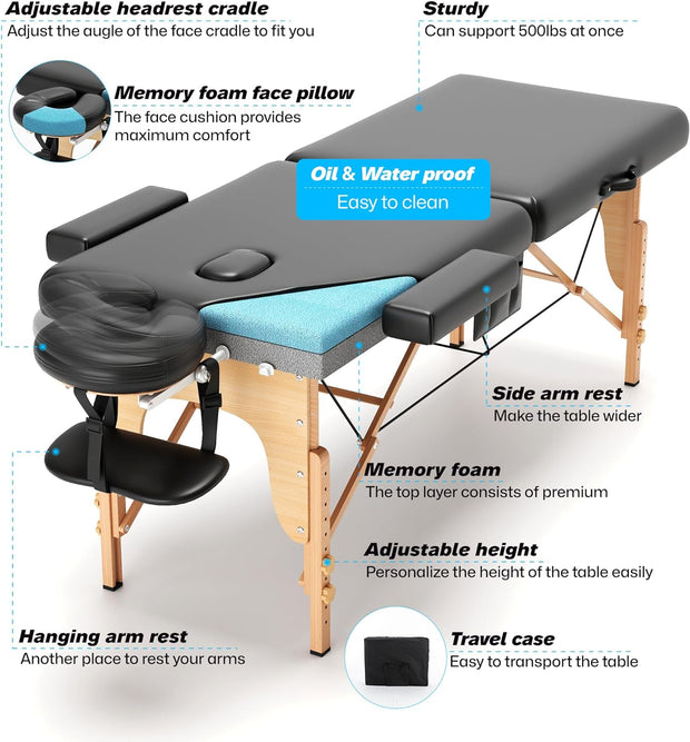 KCC Memory Foam Massage Table Premium Portable Foldable Massage Bed